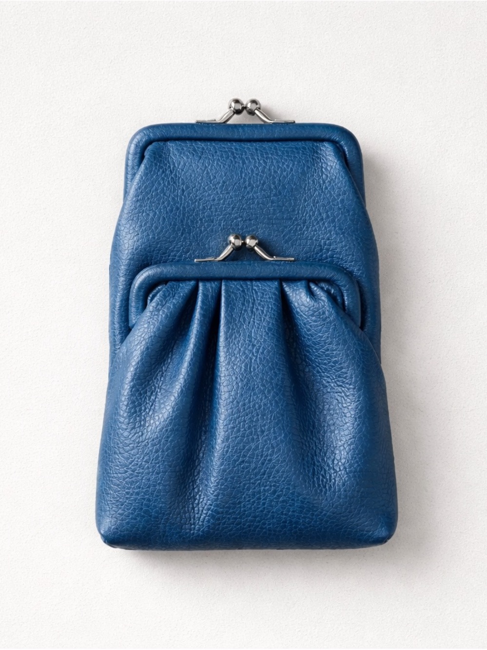 Blue Double Kiss-Lock Women's Leather Clutch